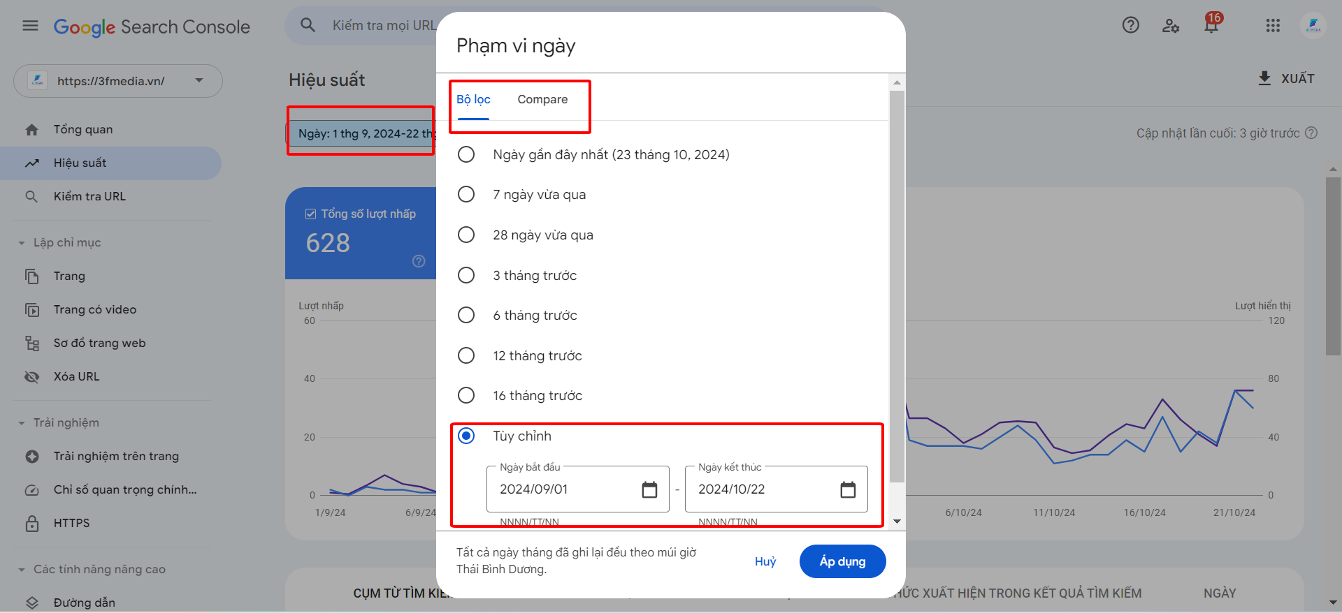 Cách Setup Thời Gian Google Search Console Cùng 3F Media