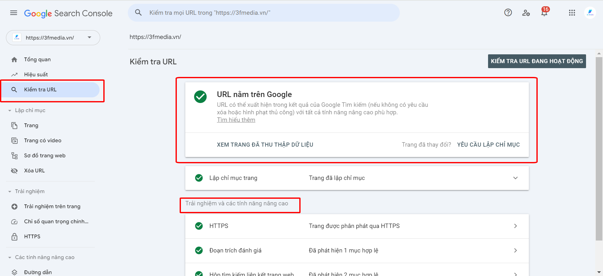 Kiểm Tra URL google search console Cùng 3F Media